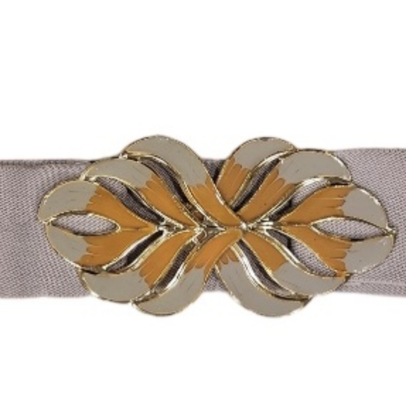 Gray Belt with Metal Gray and Gold Colour Metal Buckle and Elastic Band - Picture 1 of 3